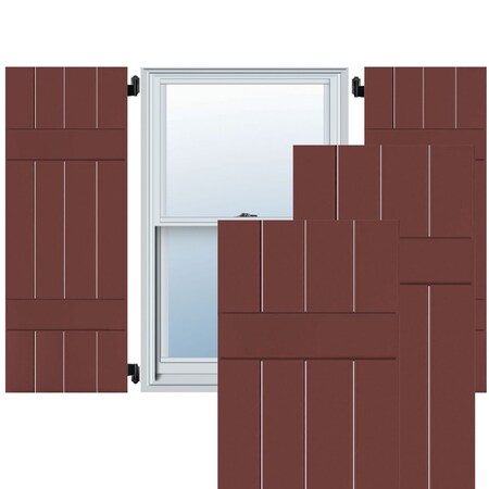 Exterior 4 Board (2 Batten) Real Wood Pine Board-n-Batten Shutters, Cottage Red PR, RWB15X034CRP